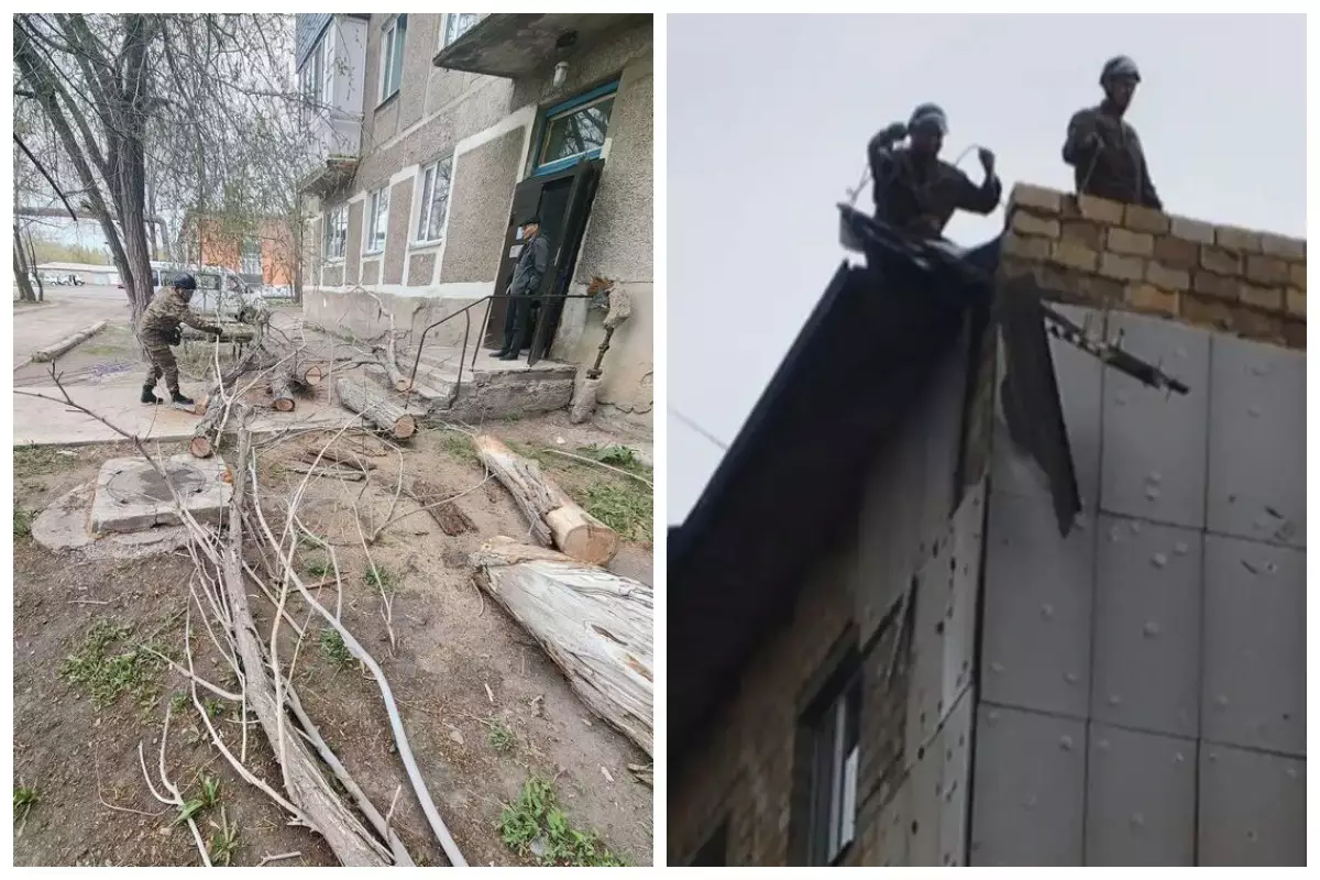 Қарағанды облысында қатты дауылдан ғимараттардың шатыры ұшып, ағаштар құлады