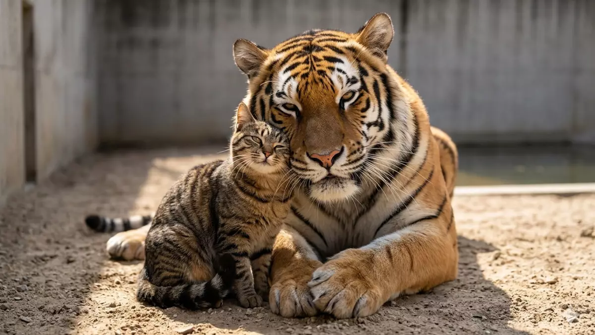 Фейковая новость о дружбе рыжего кота и бенгальского тигра взорвала весь мир