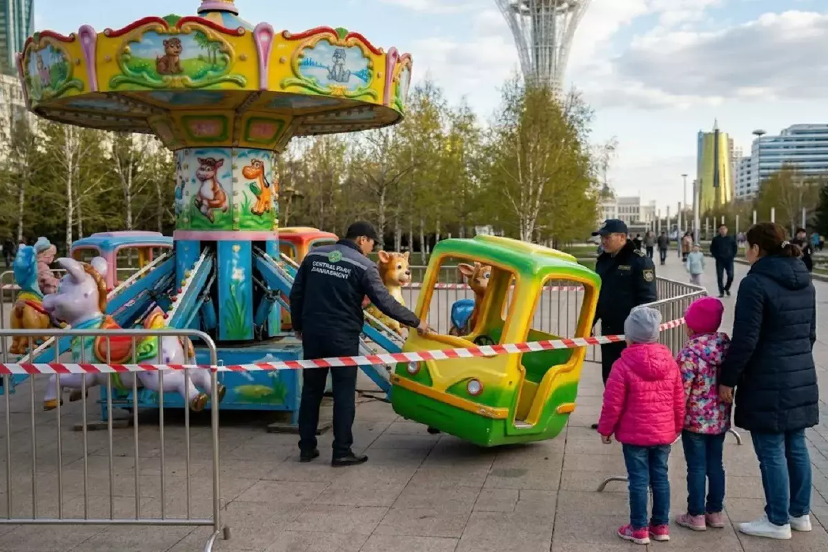 В Астане объяснили падение кабины с детьми на карусели