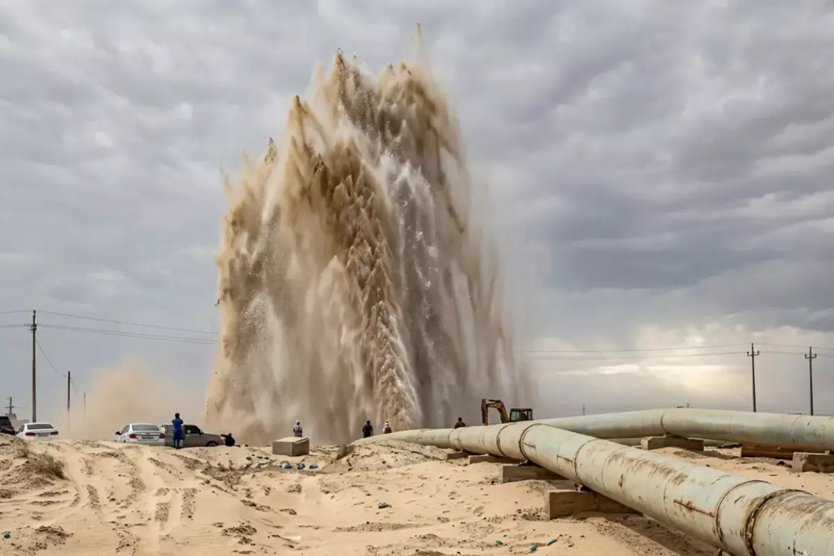 Мощный фонтан в Жанаозене: в «Озенмунайгазе» объяснили причины ЧП на трубопроводе