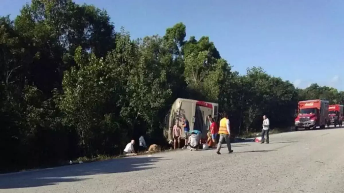 В Мексике автобус с туристами сорвался с трассы
