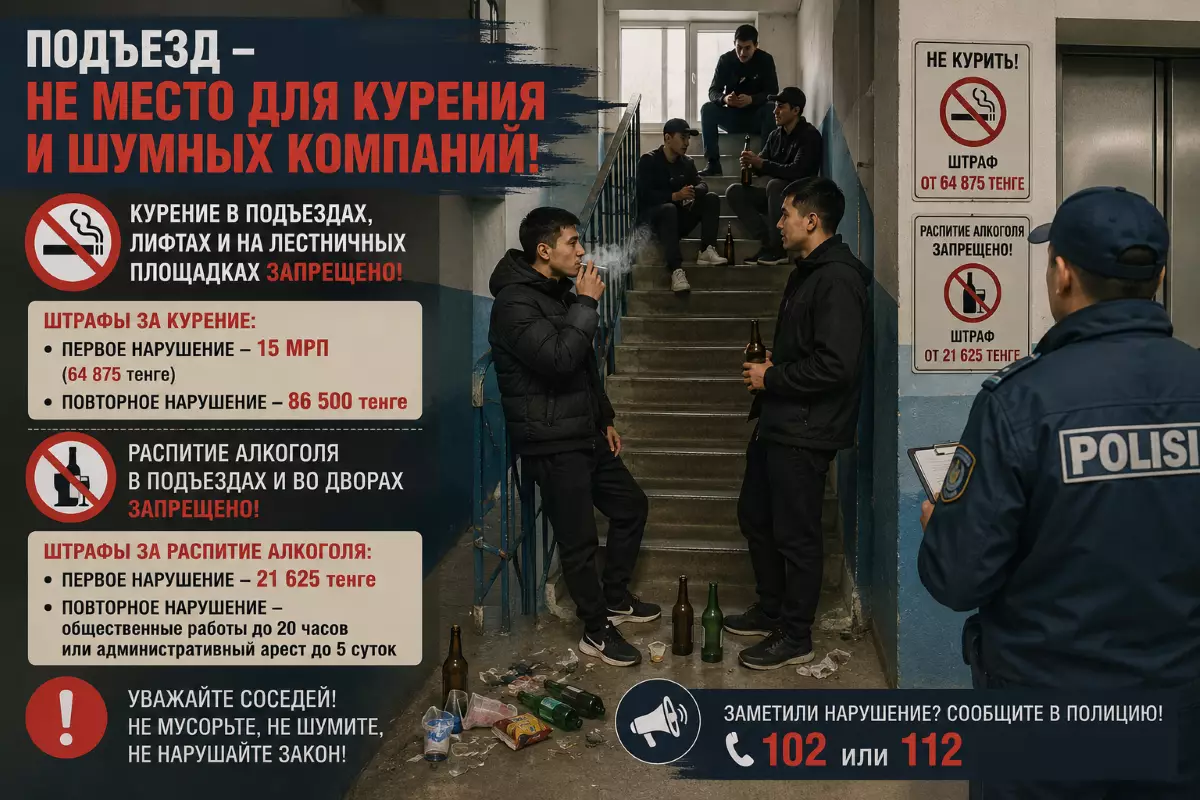 Почти 90 тысяч за окурок: во сколько обойдется курение в подъезде казахстанцам