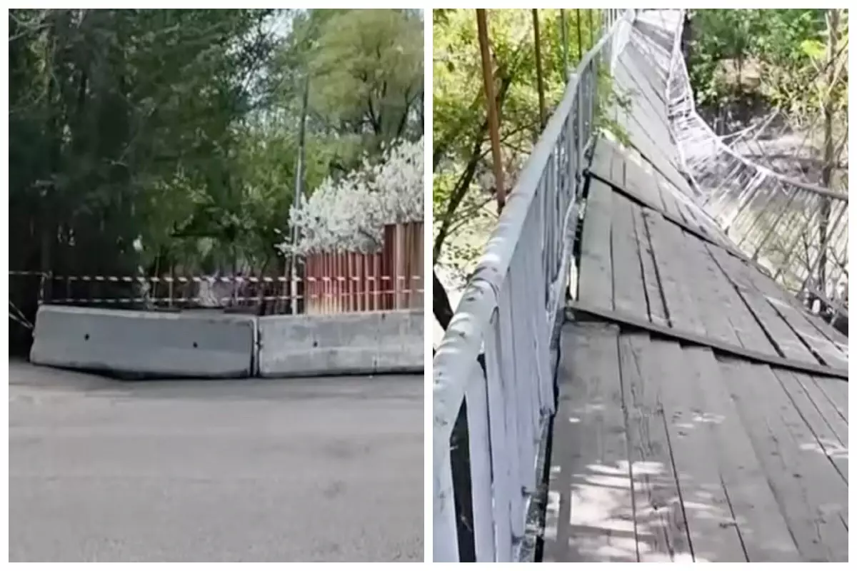 Өскеменде аспалы көпір үзіліп, адамдар 5-6 метр биіктен мұздай суға құлады
