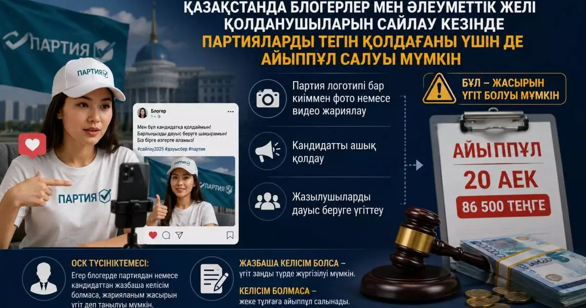  Сайлау кезінде партияларды тегін қолдаған  блогерлер мен әлеуметтік желі қолданушыларына   айыппұл салынуы мүмкін 
