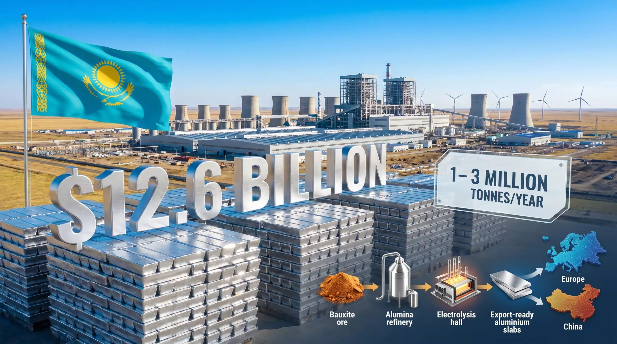 Китайская East Hope Group инвестирует 12,6 миллиарда долларов в алюминиевую промышленность Казахстана.