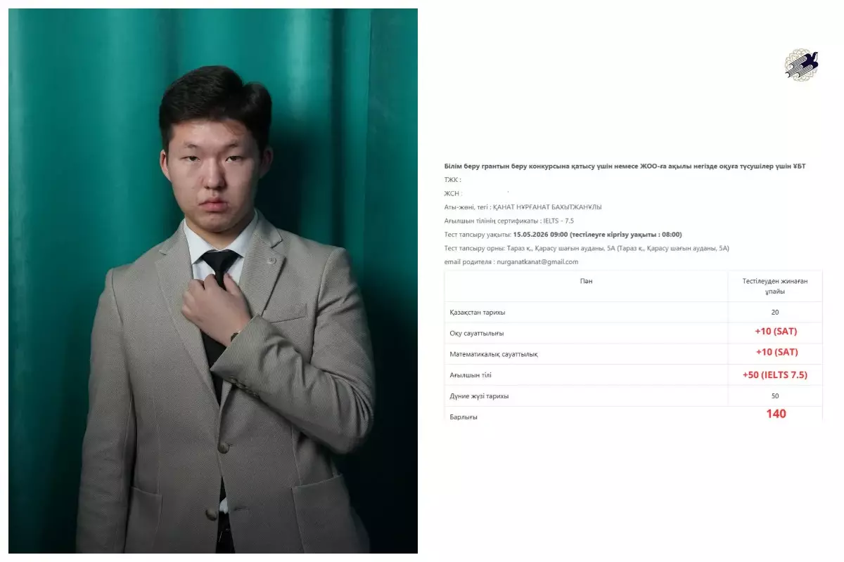 "Mercedes, пәтер немесе 50 миллион теңге": Тараздық талапкер ҰБТ-дан 140 балл жинады