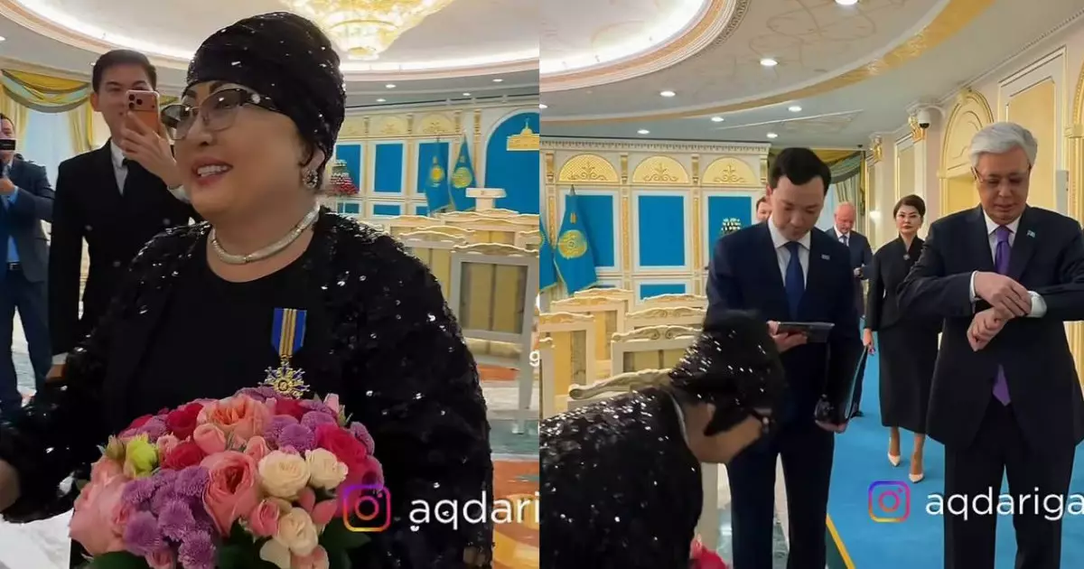  `Аға, сізге беруге бола ма?`: Мақпал Жүнісова Президентке сый жасады (ВИДЕО) 