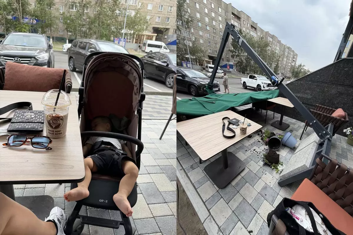 В Павлодаре на маму с ребенком в кафе обрушился металлический зонт