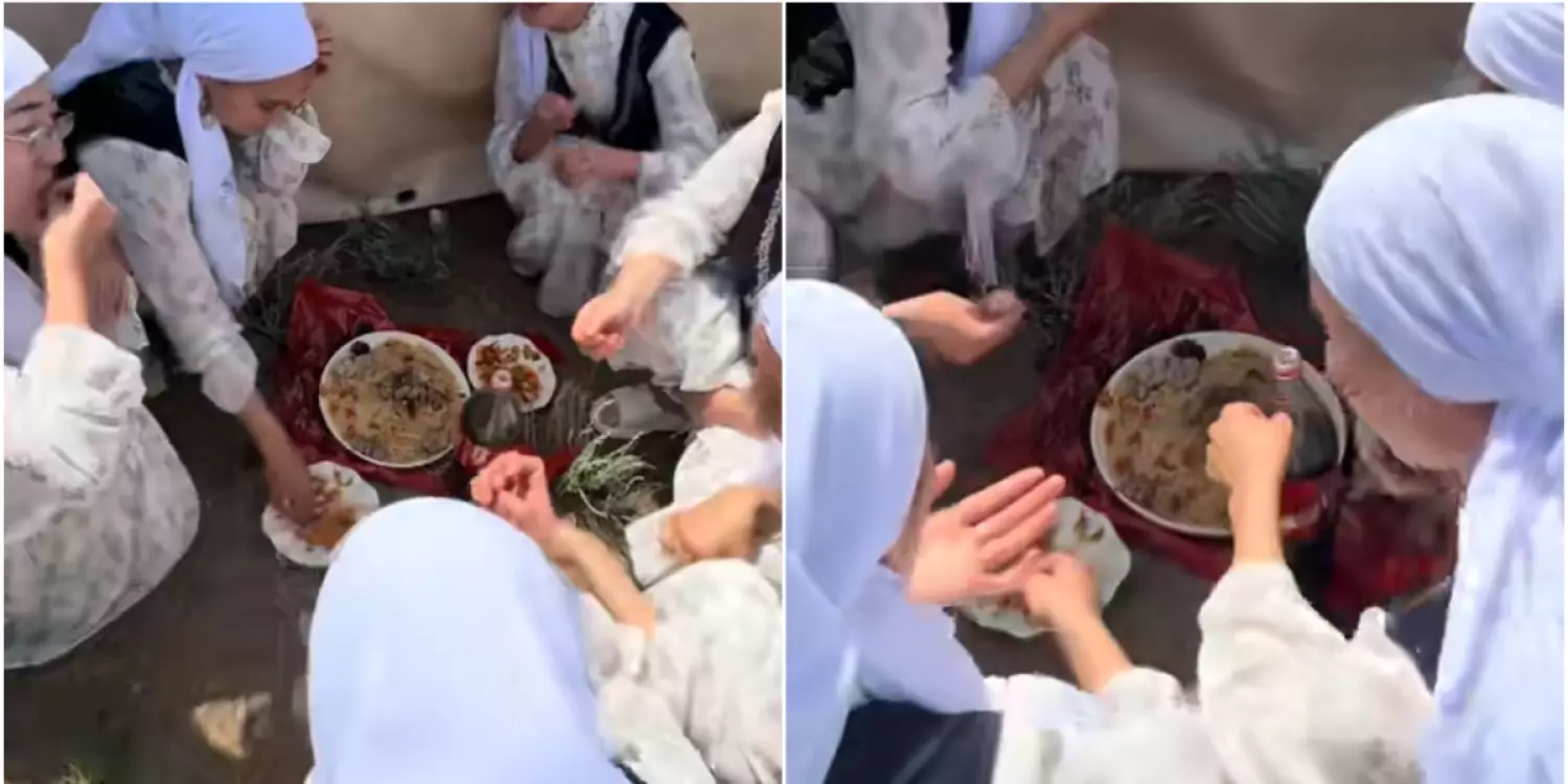 Пакет үстінен тамақ жеген келіндер жұрттың сынына қалды (ВИДЕО)