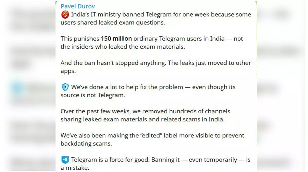 Дуров назвал недельную блокировку Telegram в Индии ошибкой