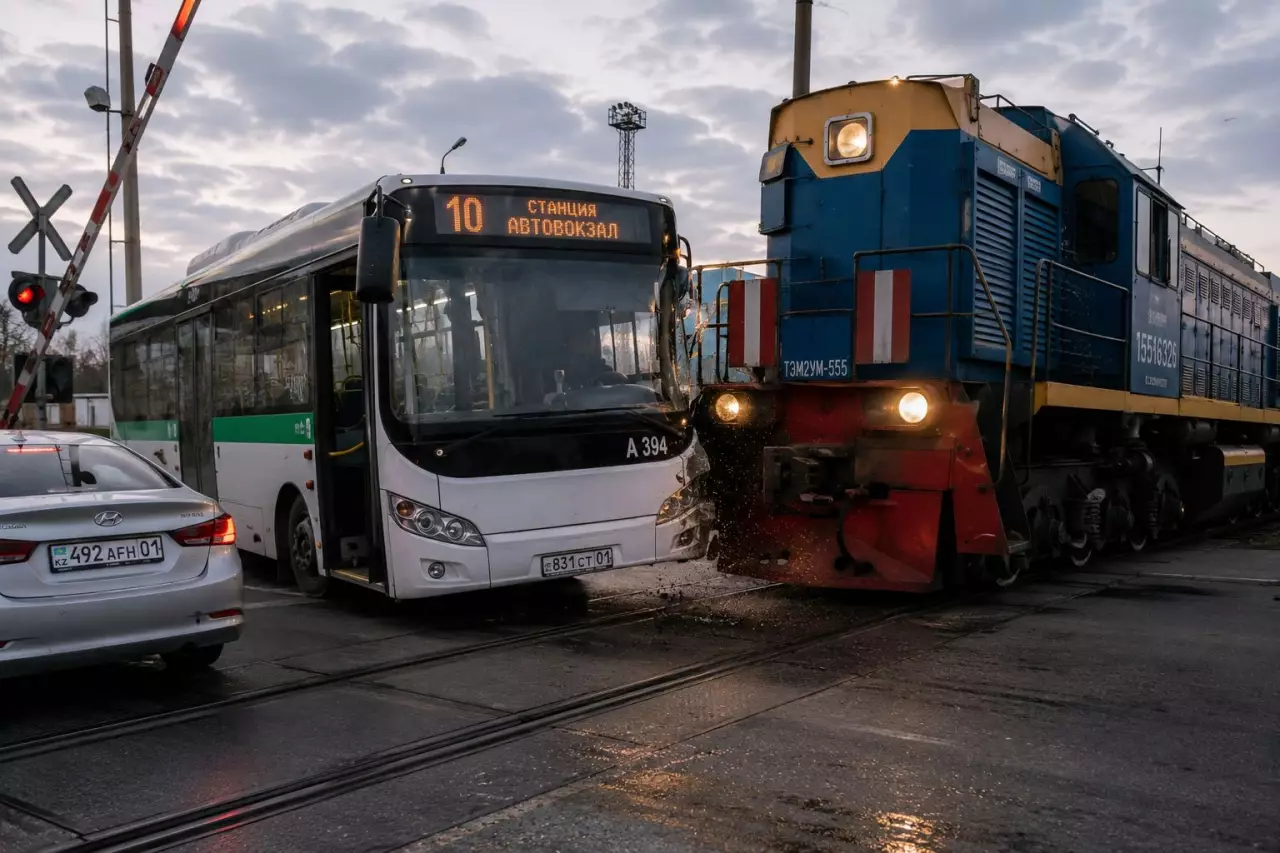 Не уступил дорогу поезду: водитель автобуса устроил ДТП в Астане