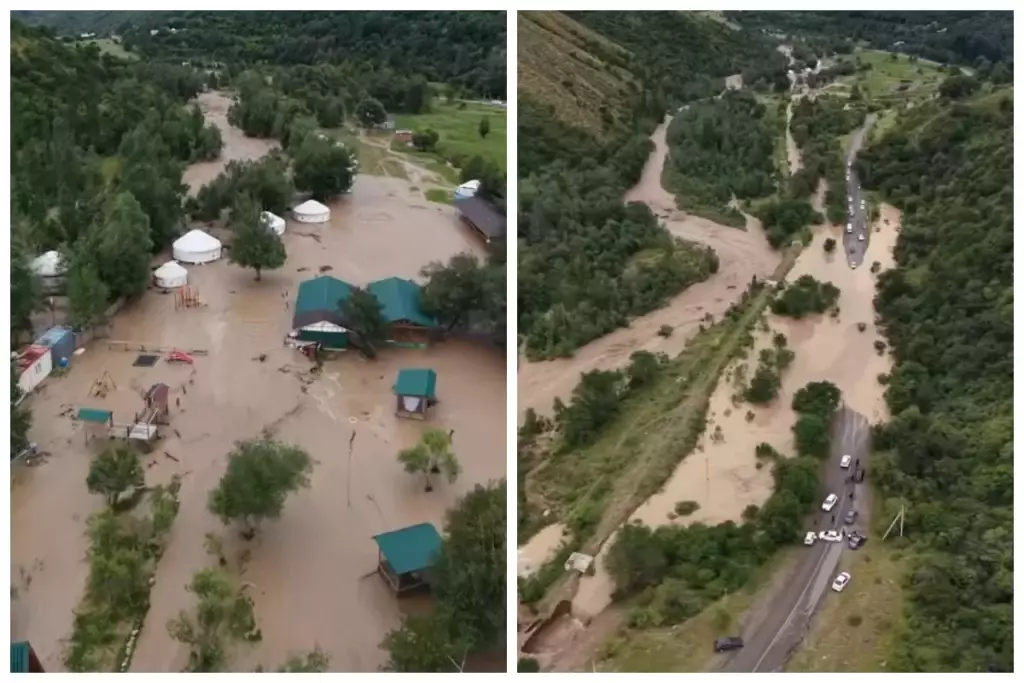 Юрты и мосты ушли под воду: из зоны отдыха «Тургенсай» экстренно эвакуируют туристов