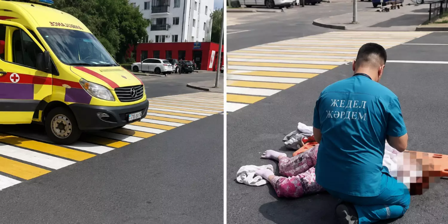 Павлодарда жедел жәрдем көлігі жаяу жүргіншілер өткелінде әйелді қағып кетті
