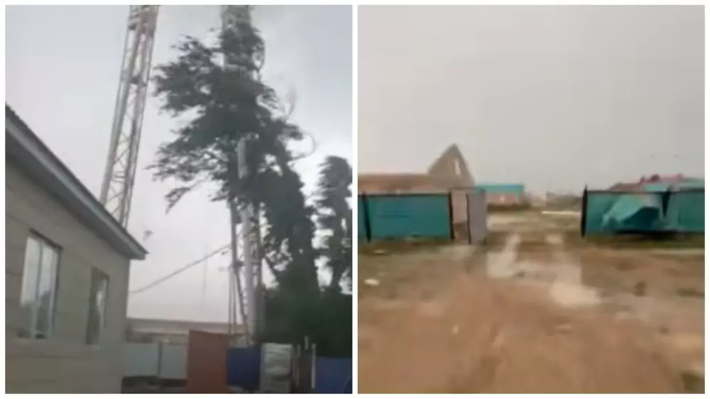 Вышка связи рухнула на магазин во время урагана -три человека пострадали в Актюбинской области