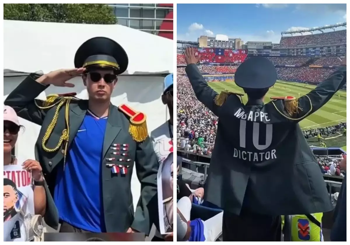 Қазақстандық блогерді "Dictator Mbappe" жазуы бар әскери формаға ұқсас киімі үшін әлем чемпионатына кіргізбеген