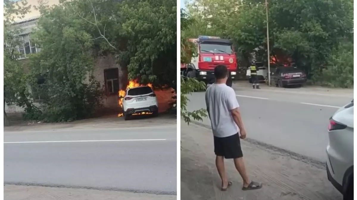 Семей қаласында балалар ауладағы көлікті өртеп жіберген