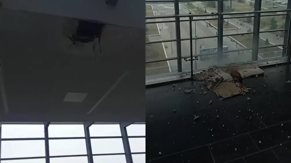 На вокзале "Нурлы жол“ в Астане обрушилась часть потолка