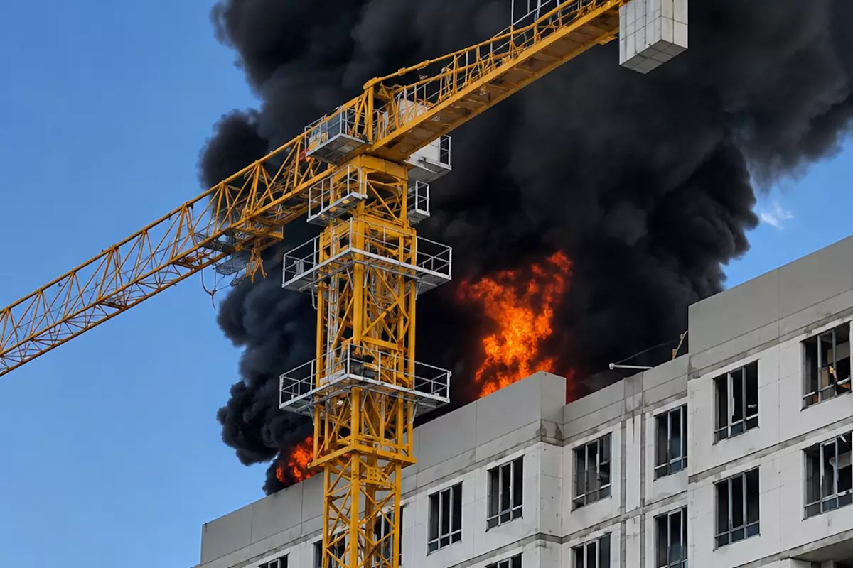 ​В Атырау горит строящийся жилой комплекс в микрорайоне Нурсая
