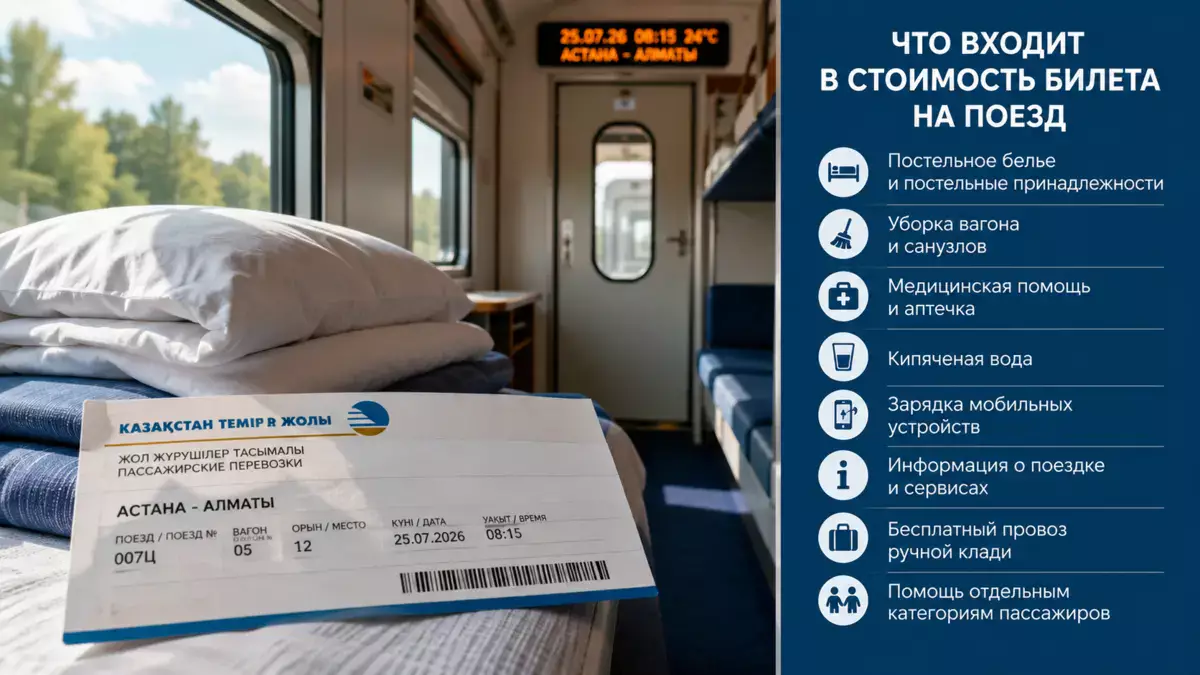 Казахстанцам раскрыли все бесплатные услуги, которые уже включены в билет на поезд - новости на Lada.kz 30.07.2026