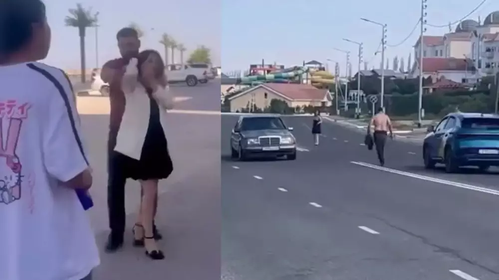 Конфликт между мужчиной и девушкой сняли на улице в Актау