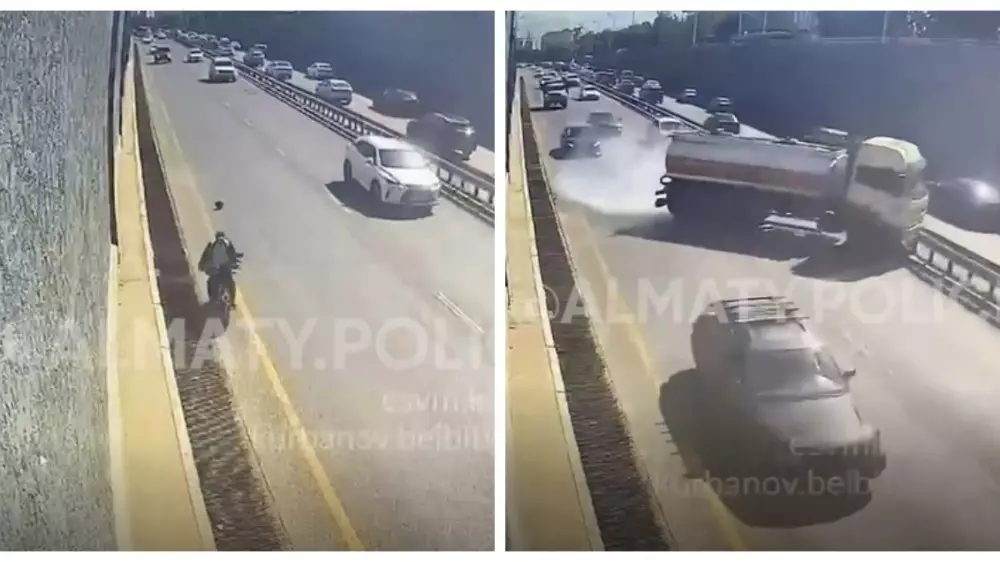Доставщик на электровелосипеде спровоцировал опасную аварию на Саина