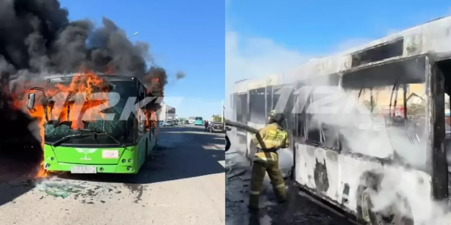 Оралда автобус пен аялдама өртенді
