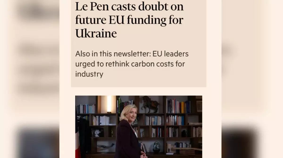 Ле Пен заявила, что Франция больше не может оплачивать помощь Украине
